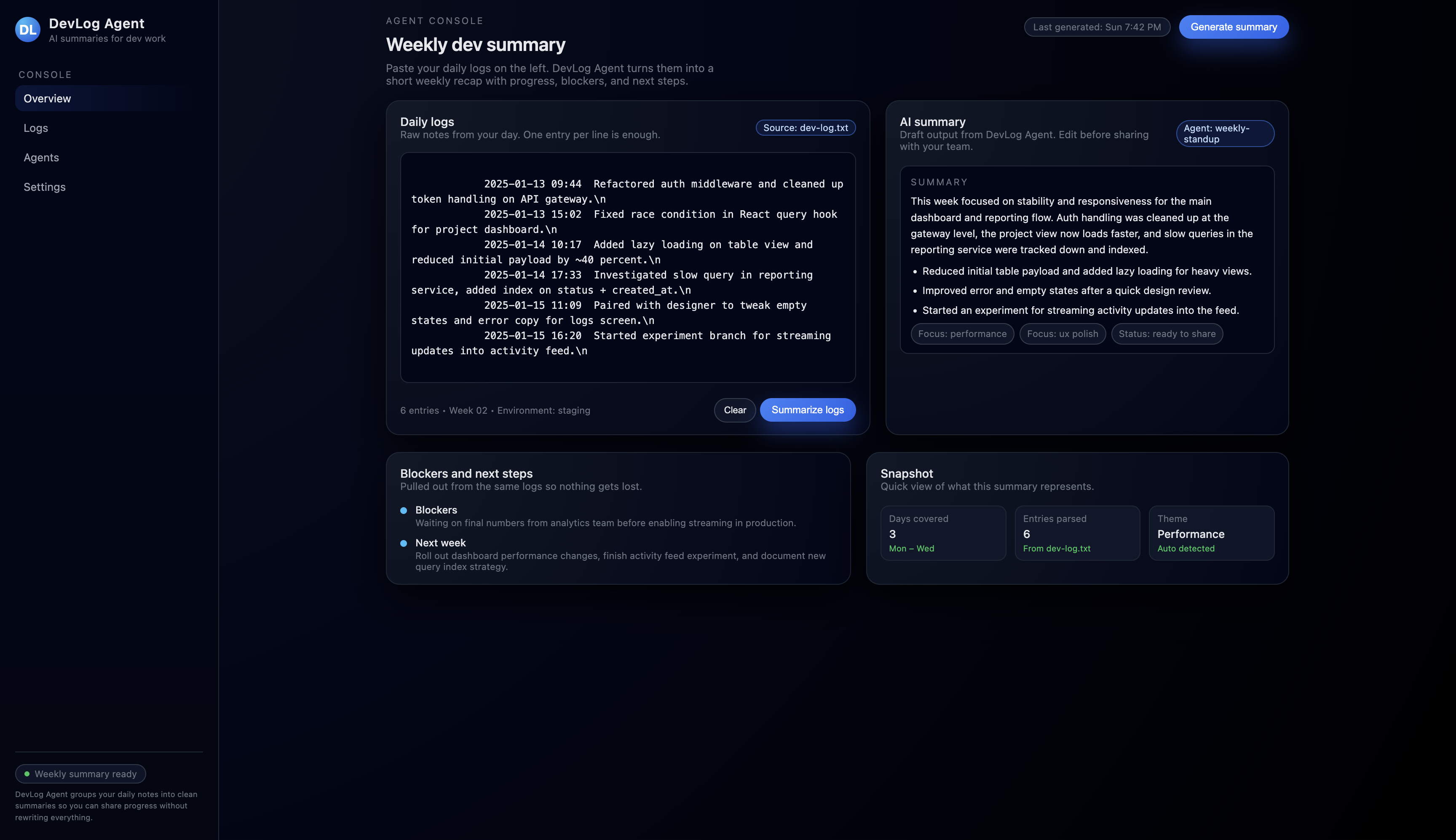 DevLog Agent screenshot